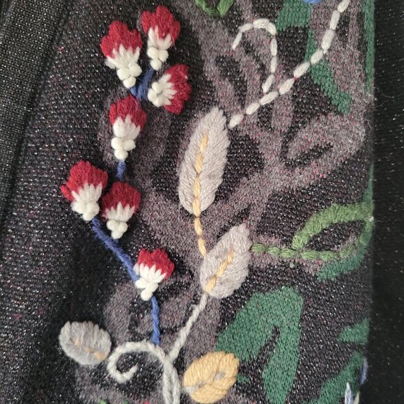 Christopher & Banks Petite Open Front Knit Sweater Cardigan, Embroidered Petite - Picture 3 of 11